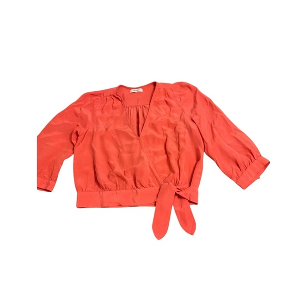 Madewell | Tops | Madewell Silk Sash Tie Front Wrap Coral Crop Top - Picture 12 of 13